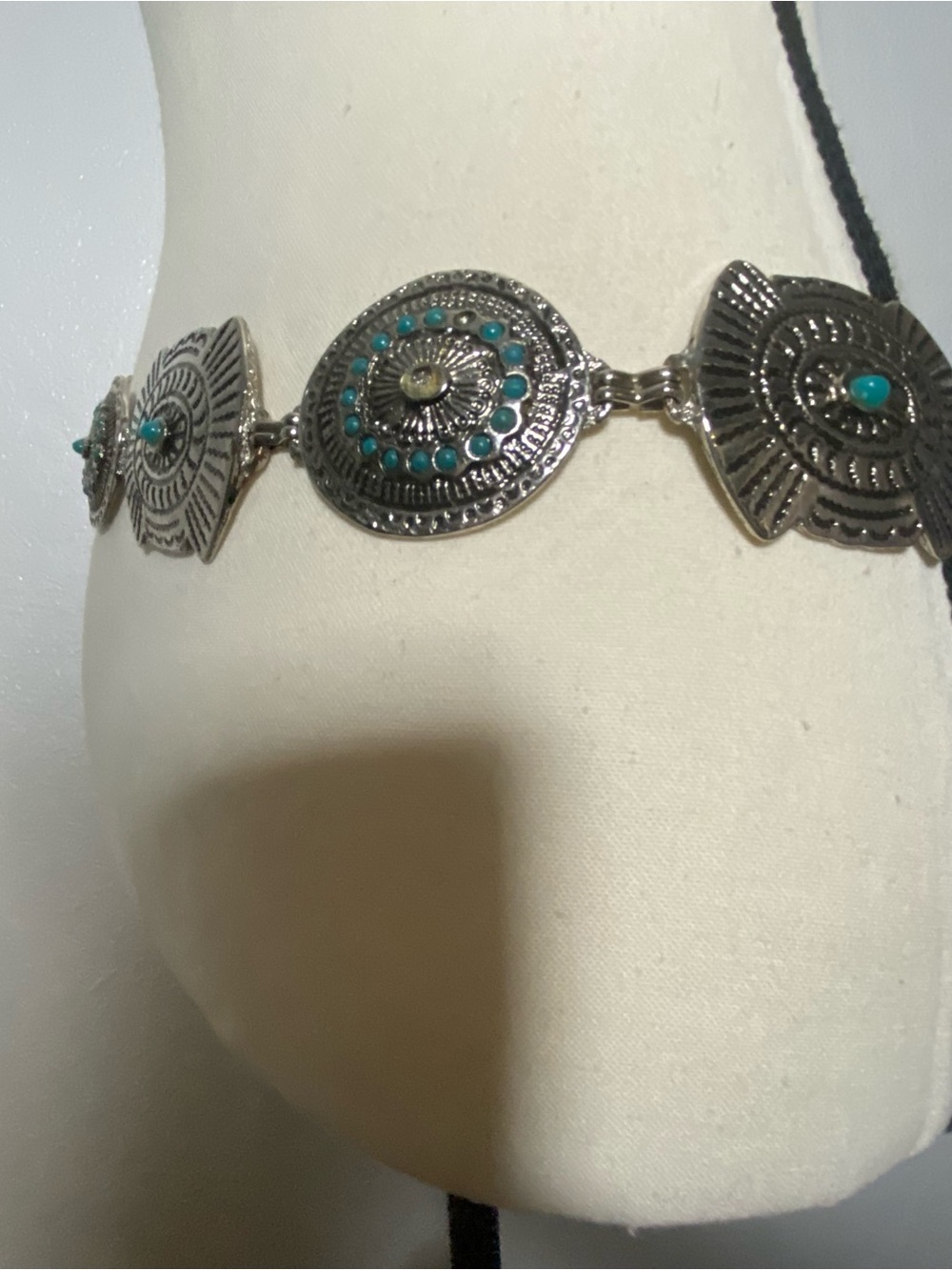 Silver Metal & Turquoise Concho Belt Size S/M - Picture 6 of 8